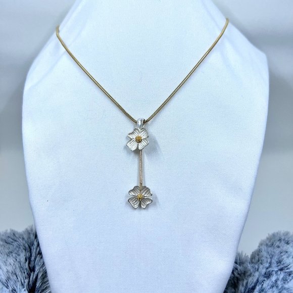 Anne Klein Gold & Silver Toned 16” Chain Necklace w/ Dogwood Flower Drop Pendant - Picture 1 of 5